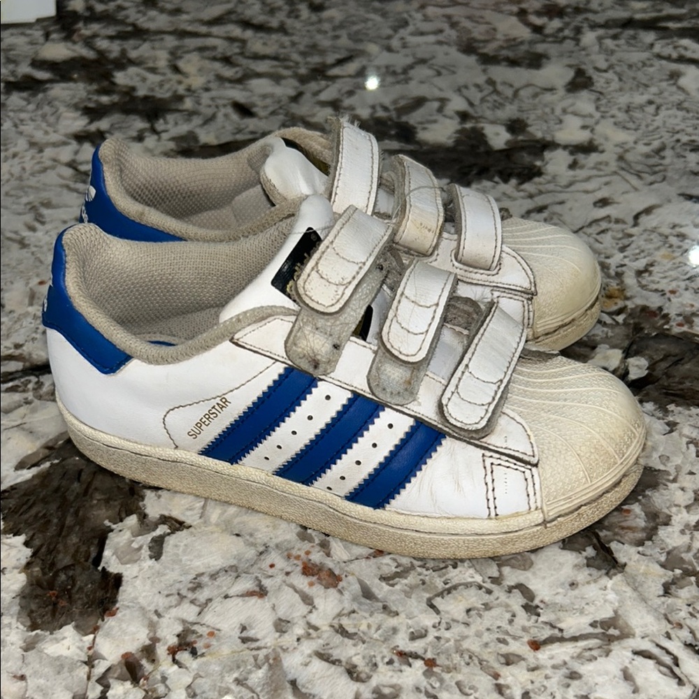 Adidas Kids Superstar White and Blue Shoes Sz 12kids